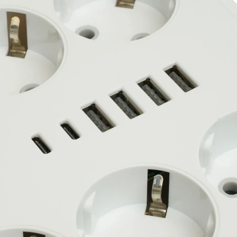 Удлинитель 6-и местный 4хUSB Type-A + 2хUSB Type-C 3 метра (белый) Stekker Home plus 49982