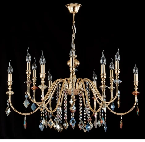 Подвесная люстра Crystal Lux MERCEDES SP6+6 GOLD/COLOR (220V, на цепи, свеча)