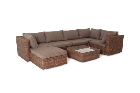 Трансформирующаяся лаунж-зона из искусственного ротанга, цвет коричневый 4SIS Лунго LS5O1T1-7-SET brown