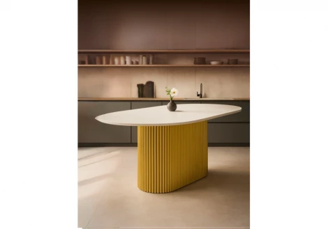 Кухонный стол Notta Барон О 200 х 90 белая пленка шагрень / золотые ноги