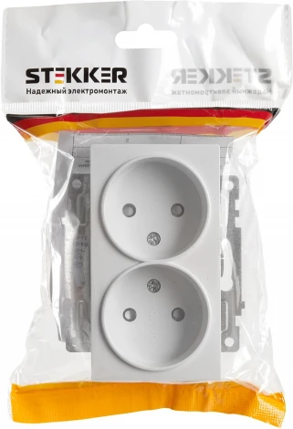Розетка двойная без заземления со шторками (белый) Stekker Катрин 39573