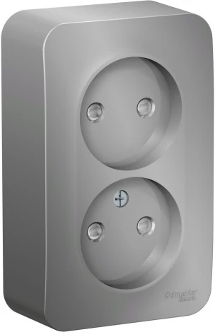 Розетка накладная двойная без заземления со шторками (алюминий) Systeme Electric Blanca BLNRA001213