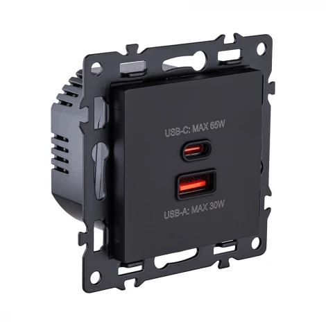 Розетка USB A+C 65W черный Kollinger Asthetik AS-024BK