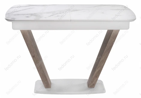 Стол на тумбе Woodville Петир белая шагрень / дуб с пилением 462110