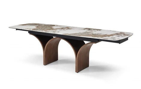 Стол DT2341 (180-260) белая глянцевая керамика/орех ESF 5743