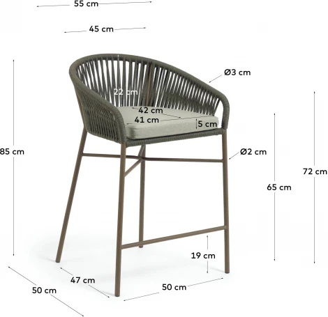 Барный стул La Forma (ex Julia Grup) Yanet (Зеленый/ Веревка,Пена,Металл,Сталь)