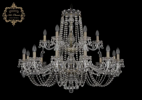 Подвесная большая люстра с хрустальными подвесками Art Classic 11.21 11.21.12+6.360.2d.Br.Sp (220V, на цепи, подсвечник, свеча)