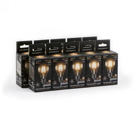 Лампочка светодиодная E27 6 Вт 600 lm 2700K теплое желтое свечение Gauss Filament 102802106