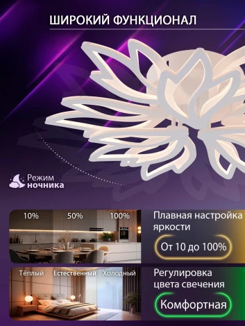 Потолочная люстра светодиодная с пультом ДУ 180W, белый, LED Natali Kovaltseva Rif LED LAMPS 81118/7C