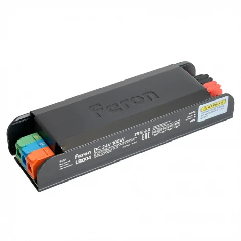 Трансформатор электронный для светодиодной ленты с плавным пуском и диммированием 100W 24V IP20 клипсы Feron LB004 52124