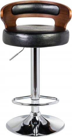 Стул барный DOBRIN FRED (коричневое дерево, чёрный) 1018-LMZ FRED, цвет сиденья черный, каркаса коричневое основания хром