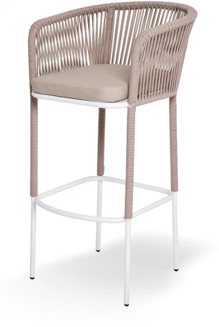 "Марсель" стул барный плетеный из роупа, каркас из стали светло-серый (RAL7035) муар, роуп светло-серый круглый, ткань светло-серая 4SIS арт.УТ-00008337