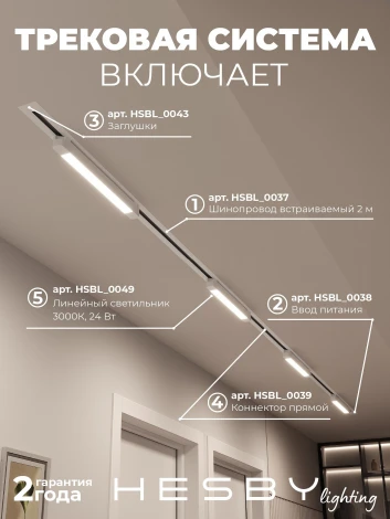 Трековая система в сборе однофазная встраиваемая 220V 32W Hesby Lighting Skylite №1 HSBL_kompl_S001_VI4W3K