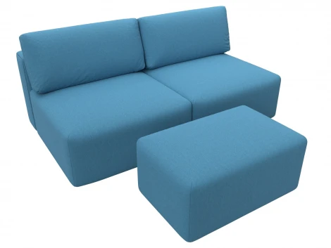 Диван прямой модульный с пуфом Лига-060 НПБ (ЛДСП,Брус,Фанера/Пластик/Рогожка/Голубой) Лига Диванов 129677