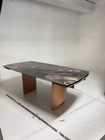 Стол M-City ПУАНТО 200 TITANIUM LAWA NERO, керамика / МЕДЬ каркас