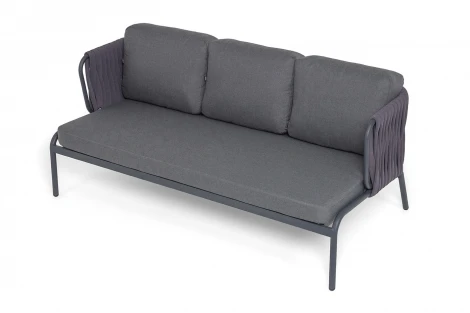 "Ронда" диван 3-местный плетеный из роупа, каркас алюминий темно-серый (RAL7024) муар, роуп серый 40 мм tex, ткань темно-серая 027 4SIS RON-S-3-001 RAL7024 MuaT-grey(D-gray027)