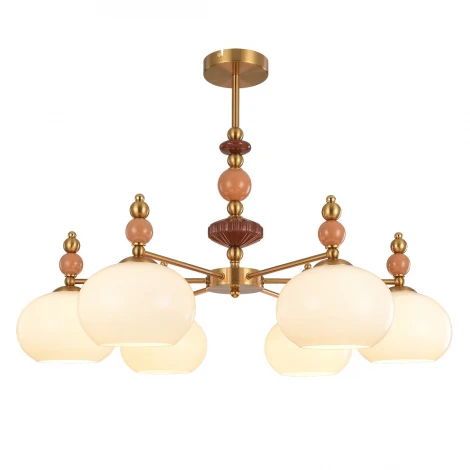 Потолочная люстра на штанге Lumion Piccolo 8425/6C бронза/белый/бежевый/коричневый, металл/керамика/стекло E27 6*60W 220V