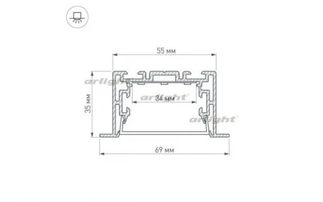 Профиль с экраном S2-LINIA69-F-2500 ANOD+OPAL (Алюминий) 021177 Arlight