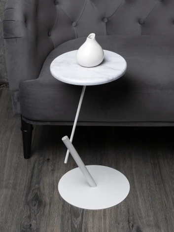 Стол приставной круглый МеталлАрт М015 белый мрамор/белый Mebelik 009508