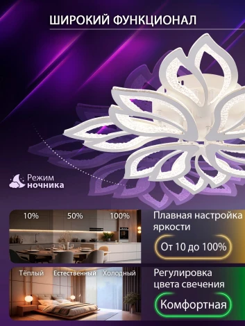 Потолочная люстра светодиодная с пультом ДУ 176W, белый, LED Natali Kovaltseva Fortuna LED LAMPS 81109/7C
