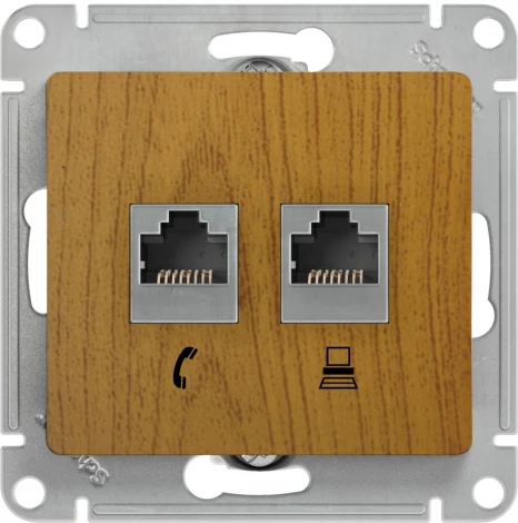 Розетка встраиваемая телефонная RJ-11 + Ethernet RJ-45 (дуб) Systeme Electric Glossa GSL000585