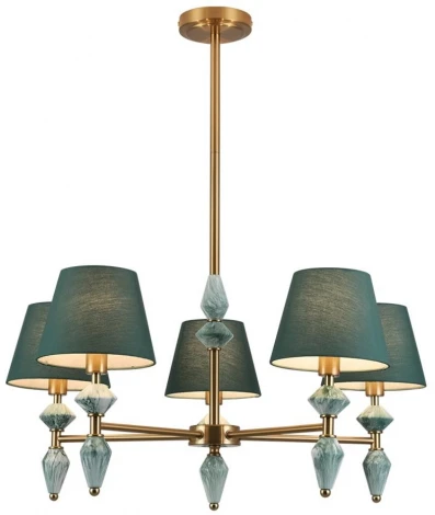 Потолочная люстра на штанге Lumion Vermont 8275/5 латунь/зеленый, металл/керамика/ткань Е14 5*40W 220V