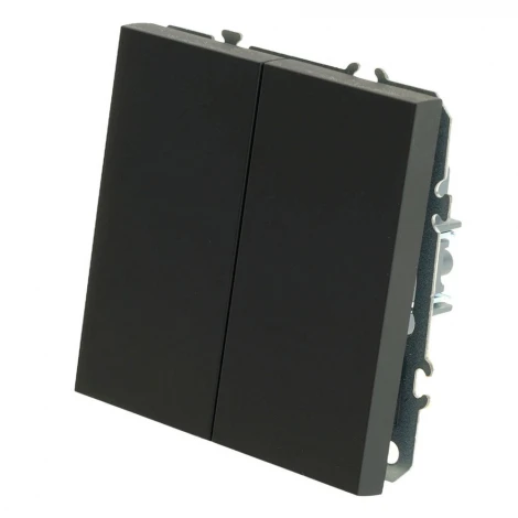 Переключатель двухклавишный перекрестный (черный уголь, soft touch) Stekker Эмили 50167