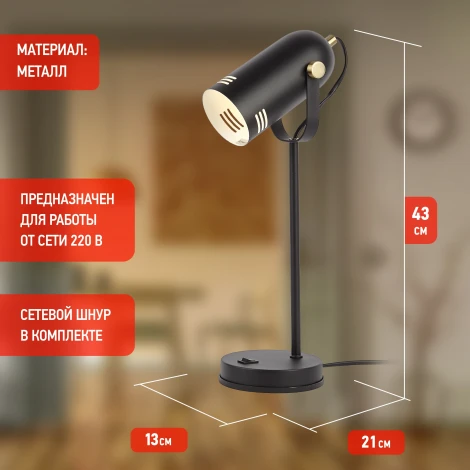 Офисная настольная лампа ЭРА N-117-Е27-40W-BK (220V, выключатель)