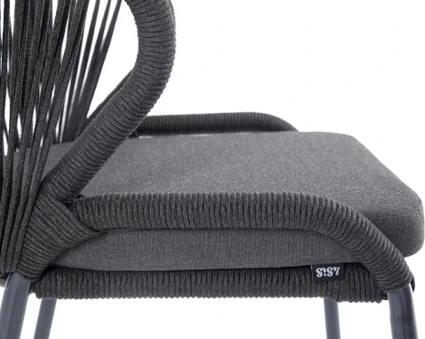 "Милан" стул плетеный из роупа, каркас алюминий темно-серый (RAL7024) муар, роуп темно-серый круглый, ткань темно-серая 027 4SIS арт.УТ-00006819