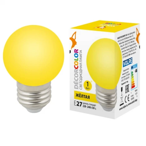 Лампочка светодиодная шар желтая E27 1W Volpe LED-G45-1W/YELLOW/E27/FR/С