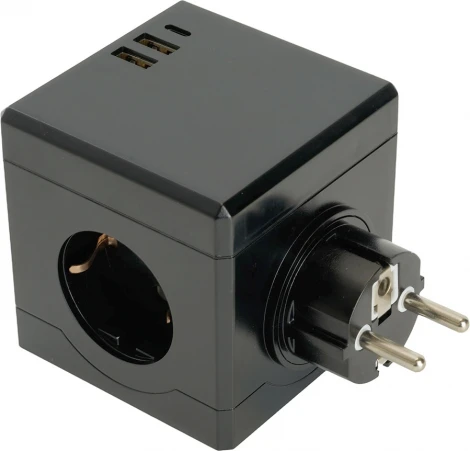 Разветвитель на 3 гнезда с заземлением (черный) Stekker 49658