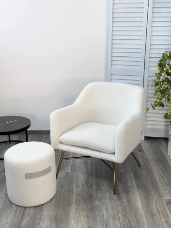 Кресло SHEEP NINI-01 Белый, teddy / золотой каркас М-City