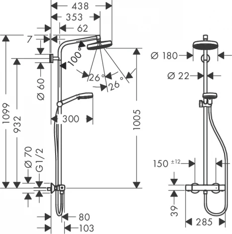 Душевая стойка Hansgrohe Crometta 160 1 Jet 27264400 с термостатом