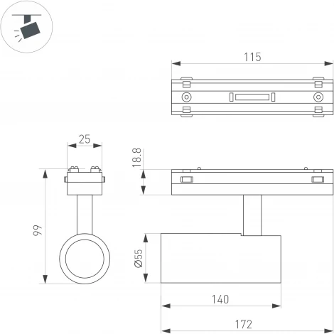 светильник магнитный MAG-VIBE-SPOT-R55-18W Day4000 (BK, 24 deg, 48V) (Arlight, IP20 Металл) 044477