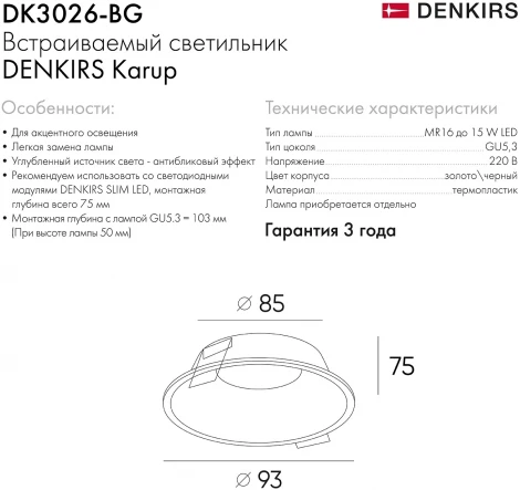 Встраиваемый точечный светильник Denkirs DK3026-BG (220V, круглые)
