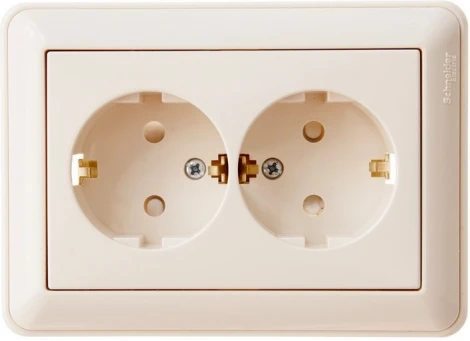Розетка встраиваемая двойная с заземлением и шторками (слоновая кость) Systeme Electric RS16-255-28