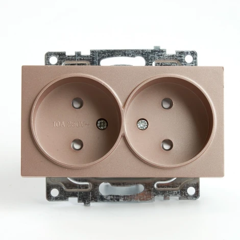 Розетка двойная без заземления со шторками (шампань) Stekker Катрин 39597