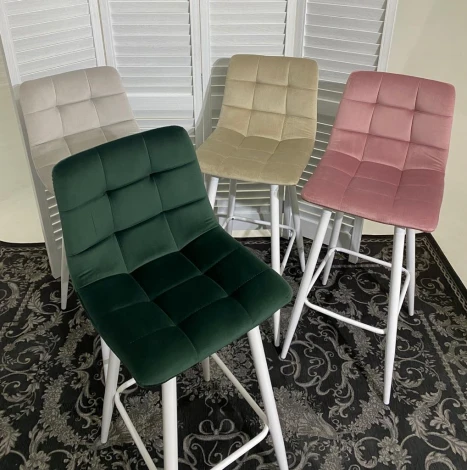 Барный стул M-City LECCO UF910-14 DARK GREEN, велюр/белый каркас