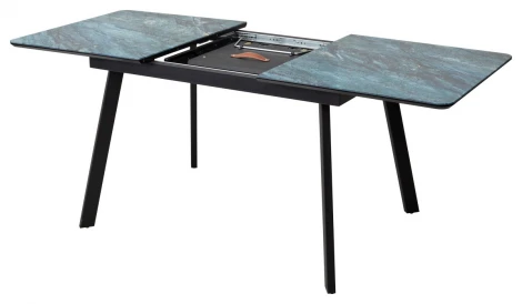 Стол АРУБА 140 АКВАМАРИН, стекло/ ЧЕРНЫЙ каркас