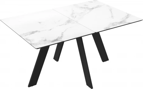 Стол DikLine DKD140, керамика 140(180)х80, мрамор белый матовый, опоры черные (2 уп.) арт.00-00076076