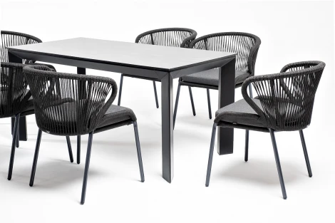 Обеденная группа на 6 персон со стульями Милан, каркас темно-серый, роуп темно-серый 4SIS Венето VEN-CMIL6T1-7-SET D-gray