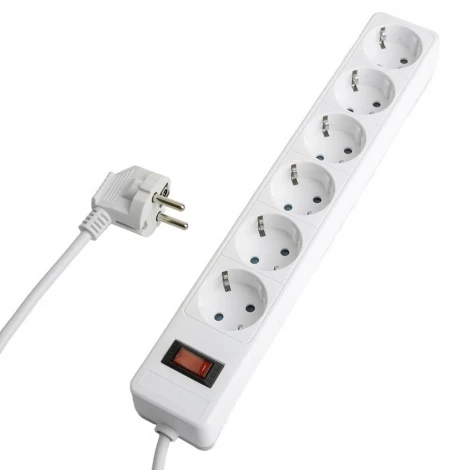 Сетевой фильтр 6-и местный с заземлением 3 метра (белый) Stekker Optima 50096