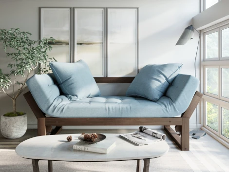 Кушетка Arsko Амбер орех голубая рогожка