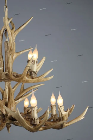 Подвесная большая люстра Omnilux Loureiro OML-52003-12 (220V, на цепи, подсвечник, свеча, рога)