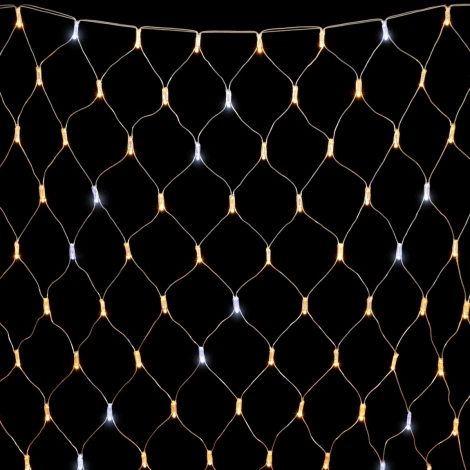 Светодиодная Сеть с Колпачком 2 x 2 м Тепло-Белая с Мерцанием Белого Диода 220В, 256 LED, Провод Прозрачный ПВХ, IP65