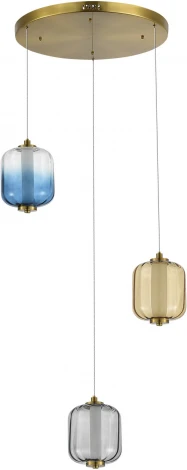 Подвесной светильник ST Luce Summer SL1193.303.03 Латунь/Янтарный,Дымчатый,Голубой LED 3*11,2W 3000K (220V, на проводе, круглые)