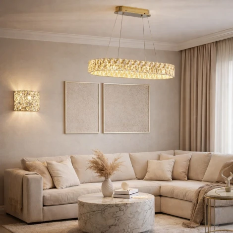 Подвесная люстра светодиодная хрустальная с пультом с регулировкой цветовой температуры Modelux ML.335.900.300 GD