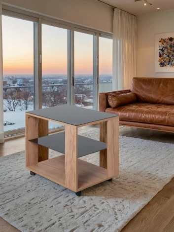 Стол журнальный BeautyStyle 5 дуб крафт золотой/стекло черное Mebelik арт.009386