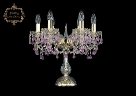 Интерьерная настольная лампа Art Classic 12.24 12.24.6.141-37.Gd.V7010 (220V, хрусталь, подвески, подсвечник, свеча)