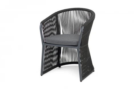 "Романо" стул плетеный из роупа, каркас алюминий темно-серый (RAL7024) муар, роуп темно-серый круглый, ткань темно-серая 027 4SIS ROM-CH-001 RAL7024 Mua D-grey(D-gray027)